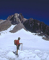 climber just 
below the summit of California's Mt. Shasta volcano