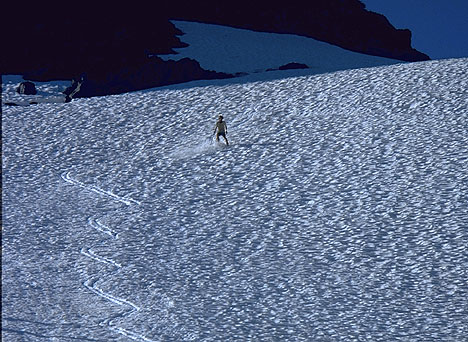 Glissade is THE classic mountaineering descent, and the standing version the more technically difficult