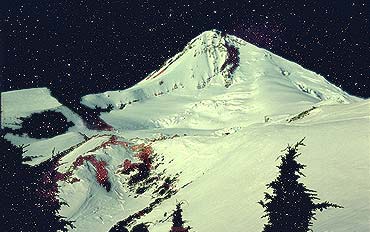 Eliot Glacier headwall on Mt. Hood's north face is an awesome sight as it rises to the right of Cooper Spur